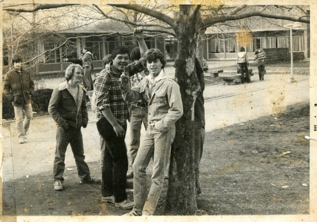 Jeb Backus, Jerry Finch & James Hill outside the 9 Building in 1980